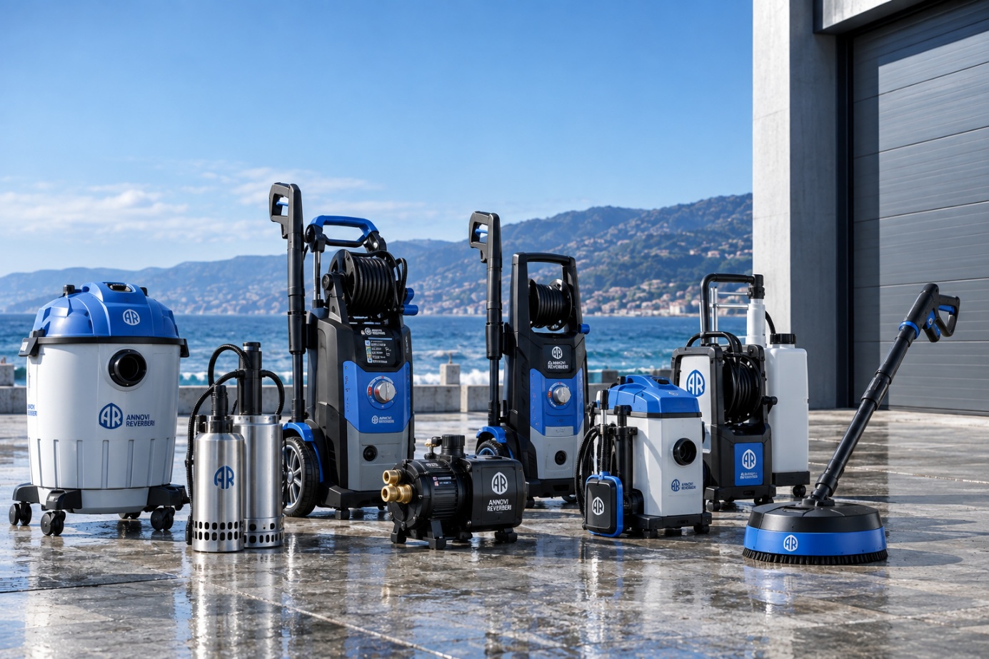 Gamme Cleaning Annovi Reverberi réunissant nettoyeurs haute pression, pompes et aspirateurs